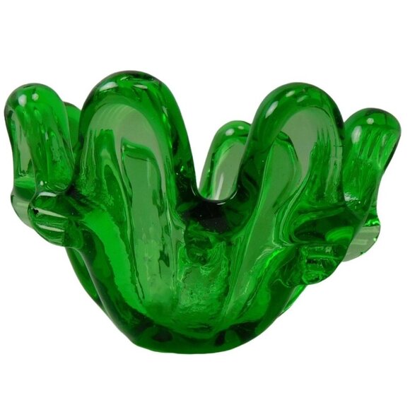 Italian Murano Art Glass Abstract Emerald Green Stretch Dish /Bowl/ Vase /Vessel - Picture 4 of 8